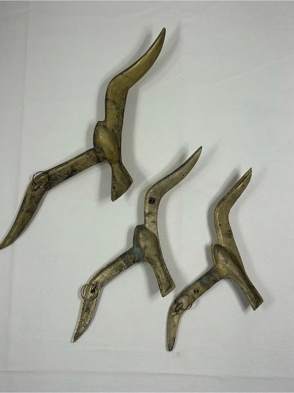 Vintage Brass Seagull Wall Hangings Set of 3 India MCM Coastal Bohemian Retro